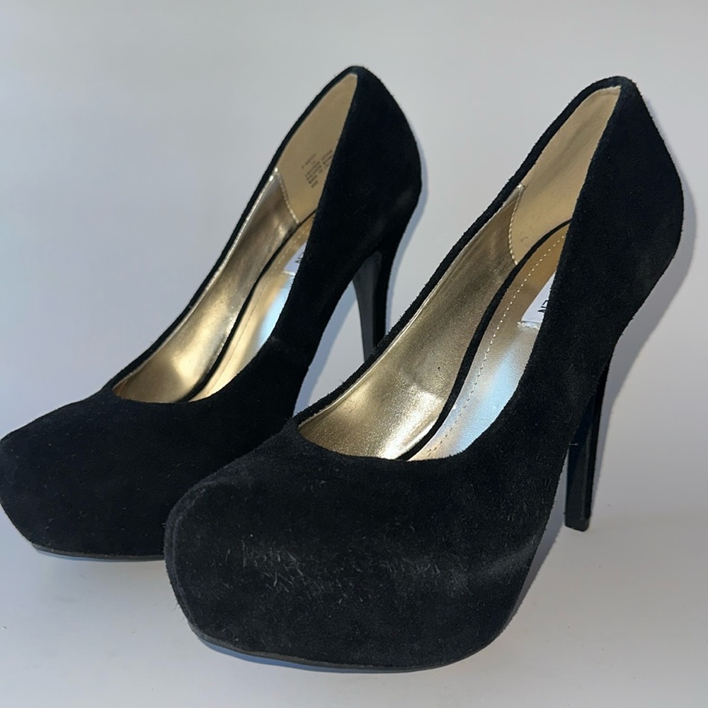 Steve Madden P-Ressa Women Black Suede Women Heel Shoe 10 M